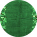 Round Machine Washable Abstract Green Modern Area Rugs, wshabs3146grn