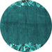 Round Abstract Turquoise Modern Rug, abs3146turq