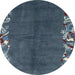 Round Abstract Dark Blue Grey Blue Modern Rug, abs3146