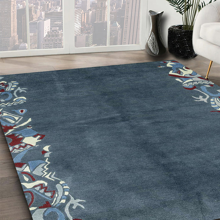 Machine Washable Abstract Dark Blue Grey Blue Rug in a Family Room, wshabs3146