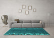 Machine Washable Abstract Turquoise Modern Area Rugs in a Living Room,, wshabs3146turq