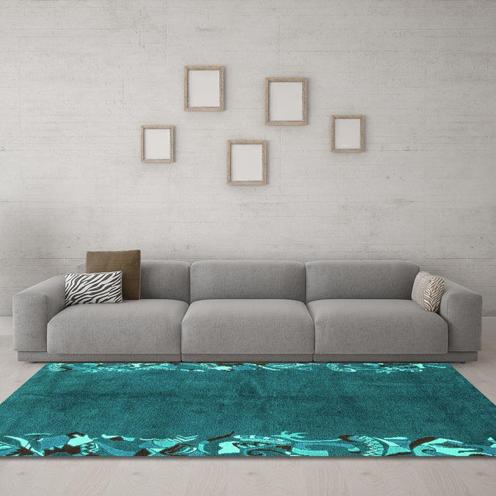 Machine Washable Abstract Turquoise Modern Area Rugs in a Living Room,, wshabs3146turq