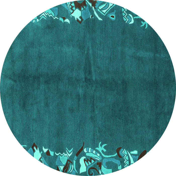 Round Machine Washable Abstract Turquoise Modern Area Rugs, wshabs3146turq