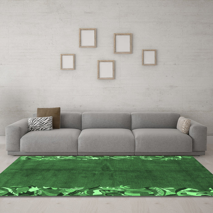 Machine Washable Abstract Emerald Green Modern Area Rugs in a Living Room,, wshabs3146emgrn