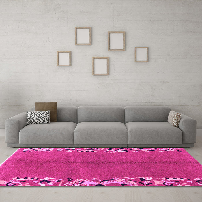 Machine Washable Abstract Pink Modern Rug in a Living Room, wshabs3147pnk
