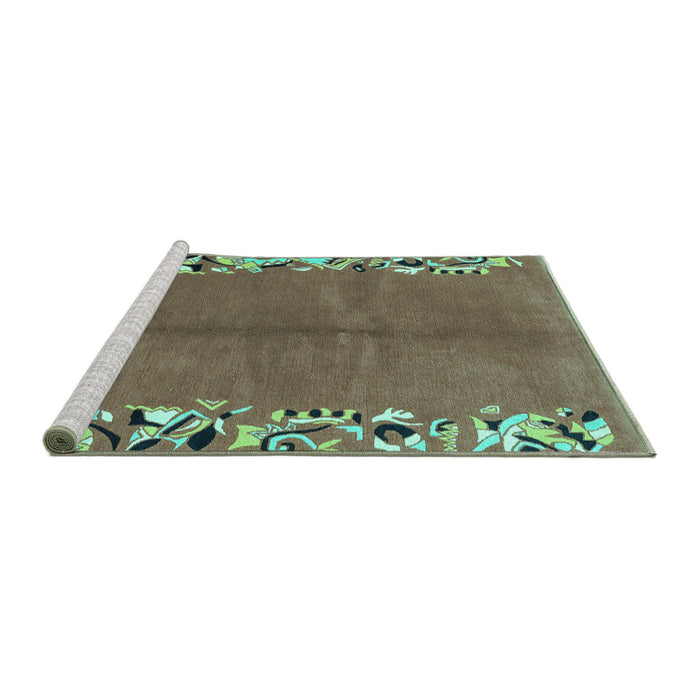 Sideview of Machine Washable Abstract Turquoise Modern Area Rugs, wshabs3147turq
