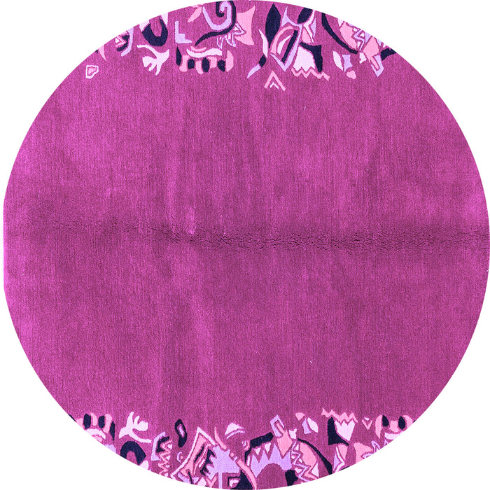 Round Machine Washable Abstract Purple Modern Area Rugs, wshabs3147pur