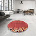 Round Machine Washable Abstract Red Rug in a Office, wshabs3147