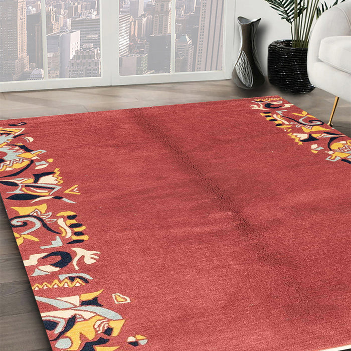 Abstract Red Modern Rug in Family Room, abs3147