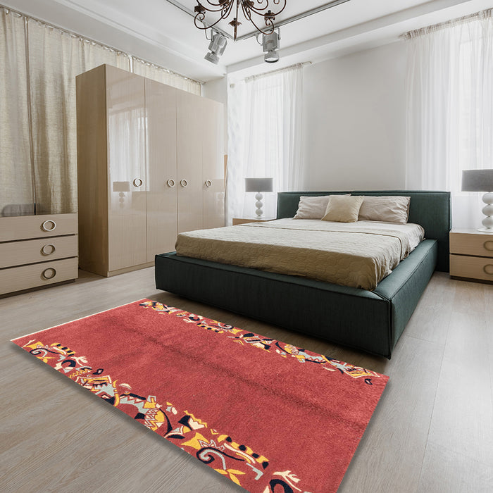 Machine Washable Abstract Red Rug in a Bedroom, wshabs3147