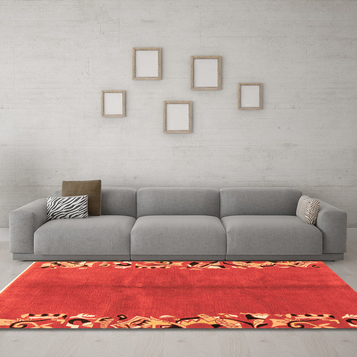 Machine Washable Abstract Orange Modern Area Rugs in a Living Room, wshabs3147org