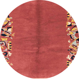 Round Machine Washable Abstract Red Rug, wshabs3147