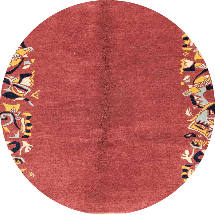 Round Machine Washable Abstract Red Rug, wshabs3147