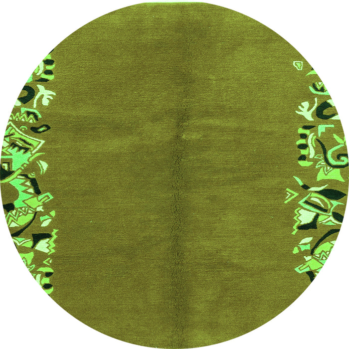 Round Machine Washable Abstract Green Modern Area Rugs, wshabs3147grn