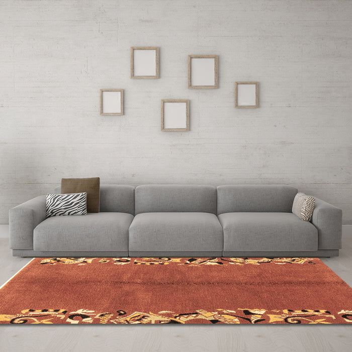 Machine Washable Abstract Brown Modern Rug in a Living Room,, wshabs3147brn