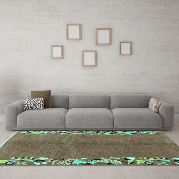 Machine Washable Abstract Turquoise Modern Area Rugs in a Living Room,, wshabs3147turq