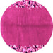 Round Machine Washable Abstract Pink Modern Rug, wshabs3147pnk