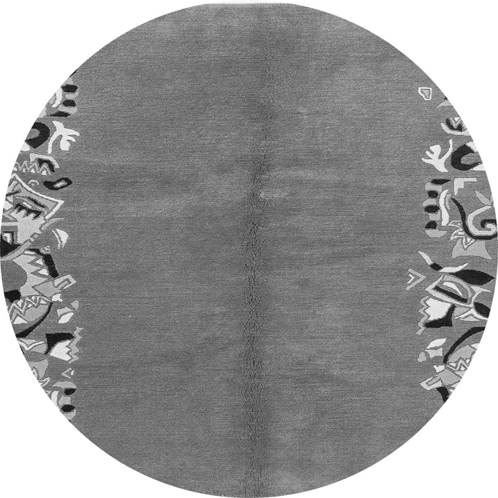 Round Machine Washable Abstract Gray Modern Rug, wshabs3147gry