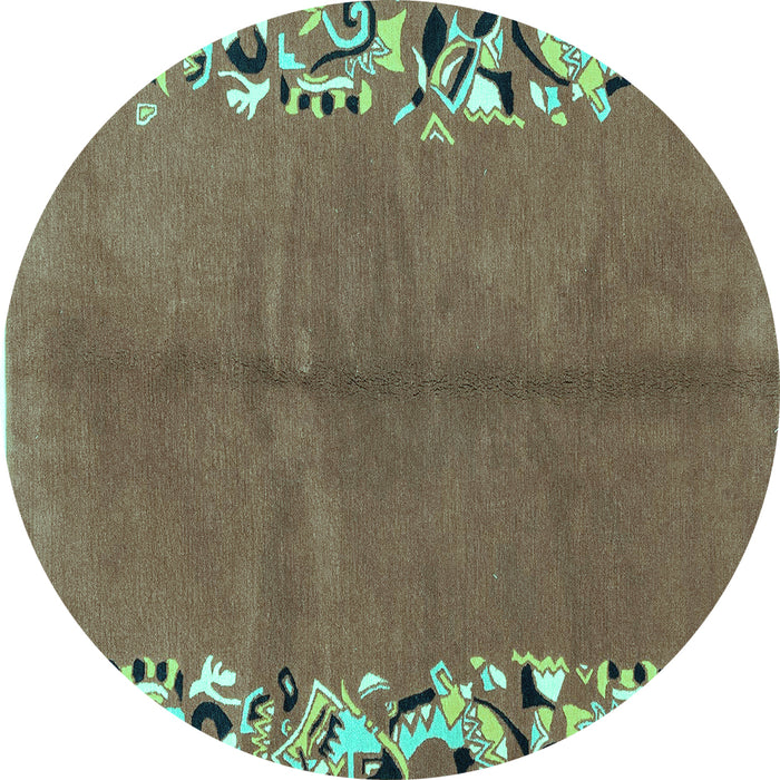 Round Machine Washable Abstract Turquoise Modern Area Rugs, wshabs3147turq