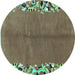 Round Abstract Turquoise Modern Rug, abs3147turq