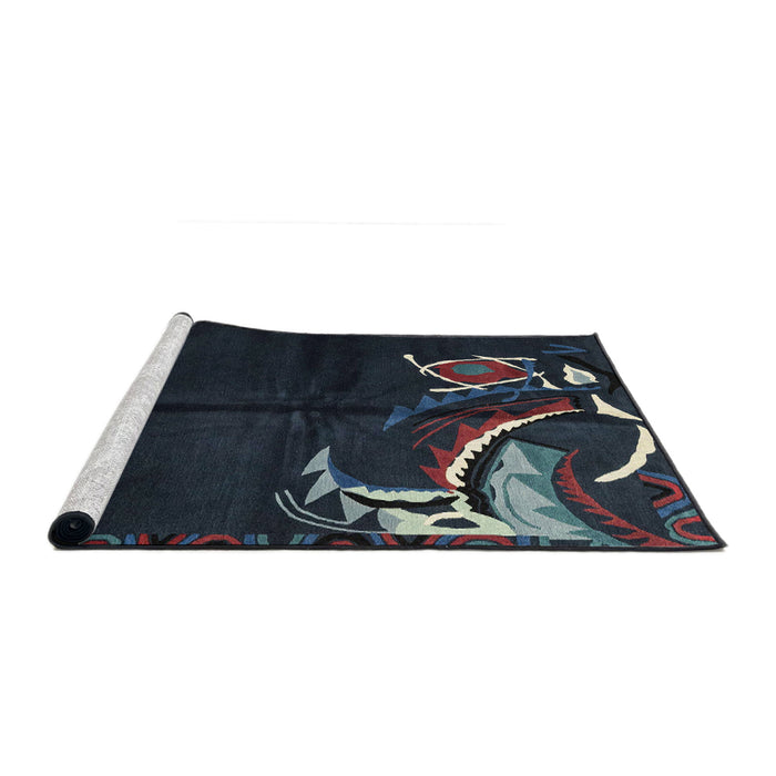 Sideview of Machine Washable Abstract Blue Moss Green Rug, wshabs3148
