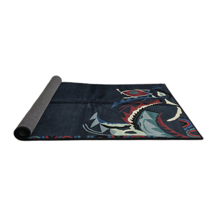 Sideview of Abstract Blue Moss Green Modern Rug, abs3148