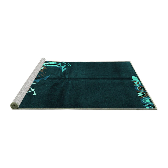 Sideview of Machine Washable Abstract Turquoise Modern Area Rugs, wshabs3148turq