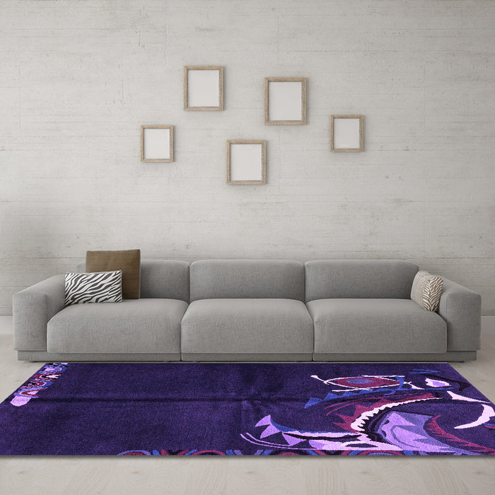 Machine Washable Abstract Purple Modern Area Rugs in a Living Room, wshabs3148pur