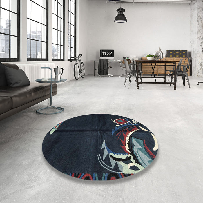 Round Abstract Blue Moss Green Modern Rug in a Office, abs3148