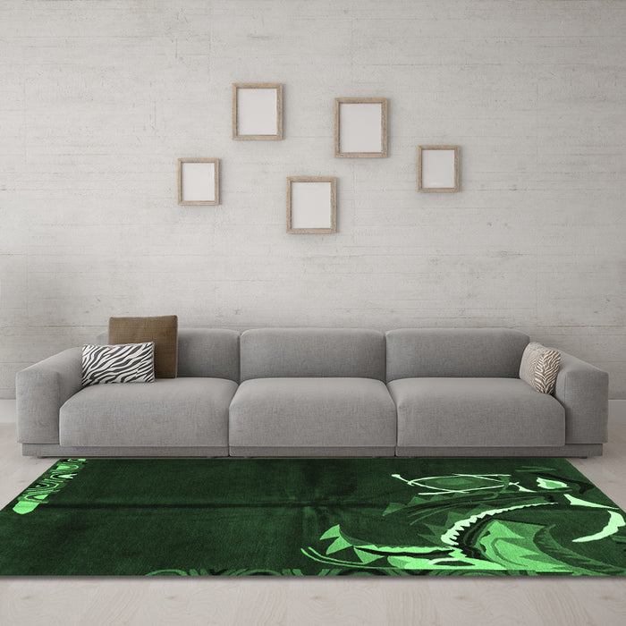 Machine Washable Abstract Emerald Green Modern Area Rugs in a Living Room,, wshabs3148emgrn