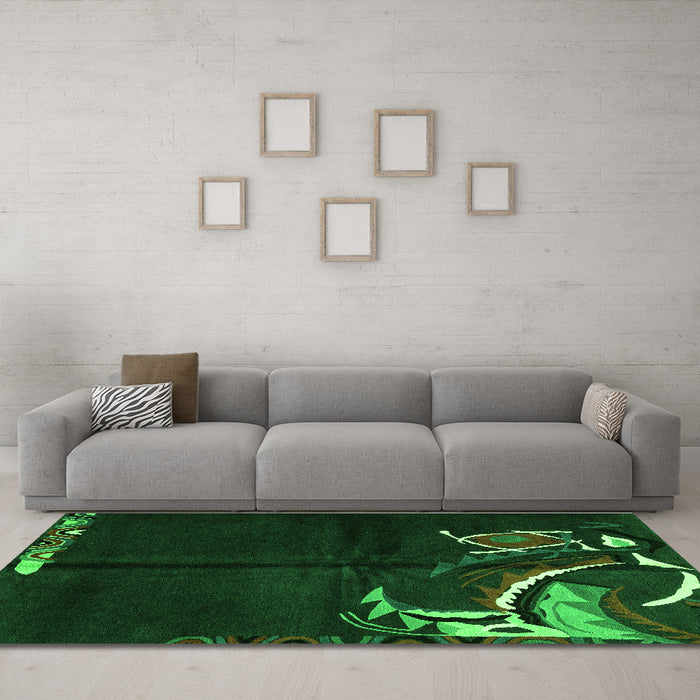 Machine Washable Abstract Green Modern Area Rugs in a Living Room,, wshabs3148grn