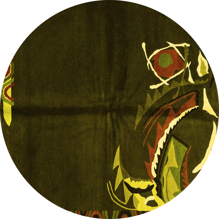 Round Machine Washable Abstract Yellow Modern Rug, wshabs3148yw