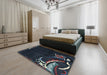 Abstract Blue Moss Green Modern Rug in a Bedroom, abs3148