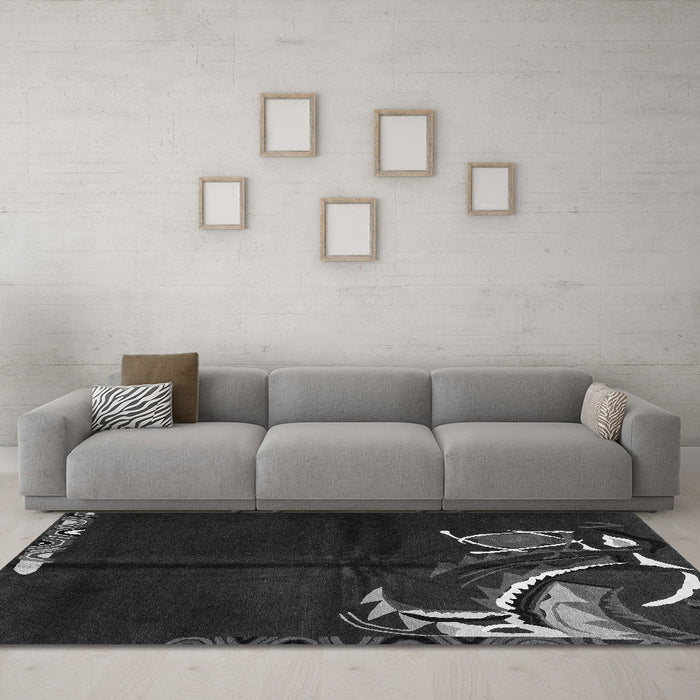 Machine Washable Abstract Gray Modern Rug in a Living Room,, wshabs3148gry