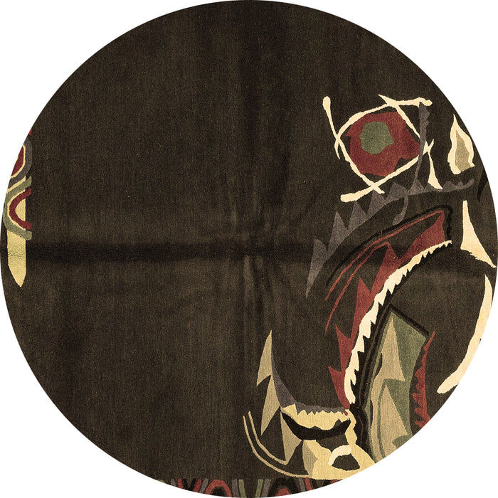 Round Machine Washable Abstract Brown Modern Rug, wshabs3148brn