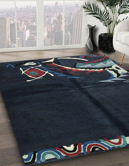 Machine Washable Abstract Blue Moss Green Rug in a Family Room, wshabs3148