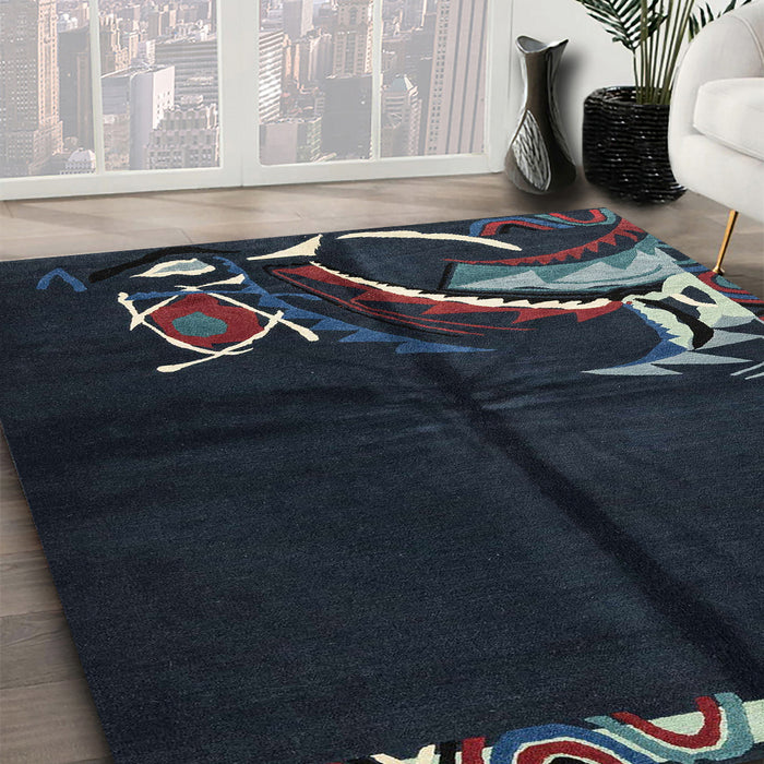 Machine Washable Abstract Blue Moss Green Rug in a Family Room, wshabs3148