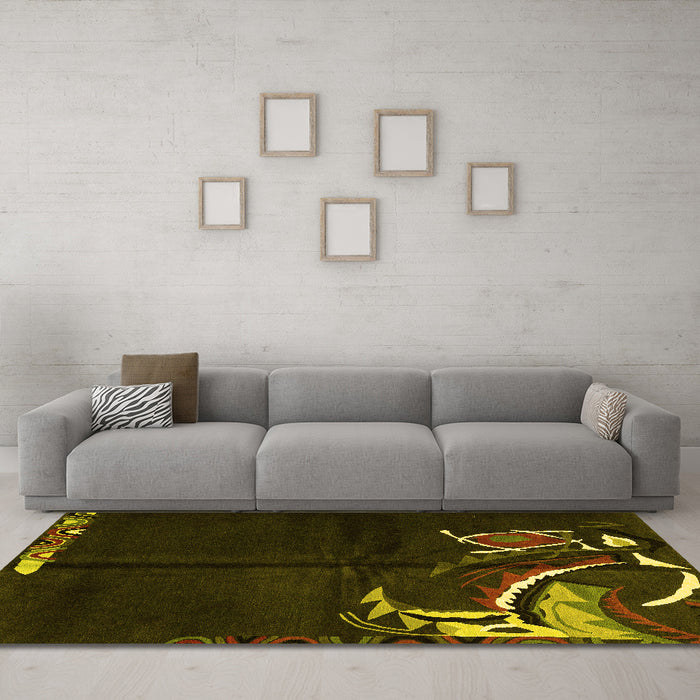 Machine Washable Abstract Yellow Modern Rug in a Living Room, wshabs3148yw