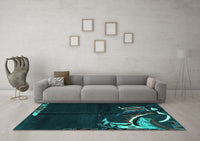 Machine Washable Abstract Turquoise Modern Rug, wshabs3148turq