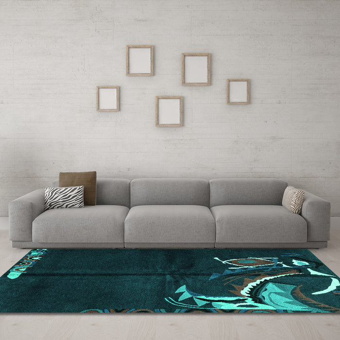 Machine Washable Abstract Turquoise Modern Area Rugs in a Living Room,, wshabs3148turq