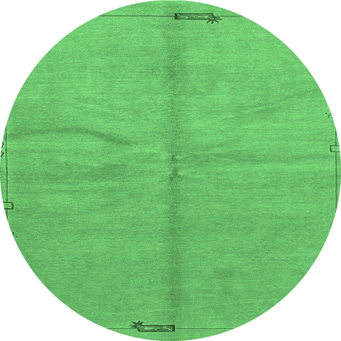 Round Machine Washable Abstract Emerald Green Modern Area Rugs, wshabs3149emgrn