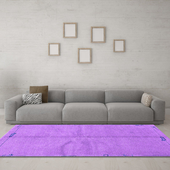 Machine Washable Abstract Purple Modern Area Rugs in a Living Room, wshabs3149pur