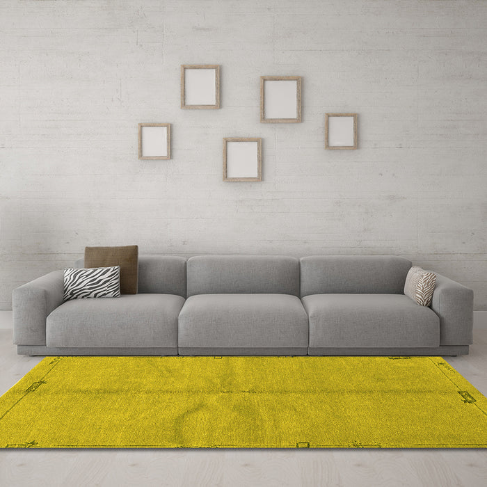 Machine Washable Abstract Yellow Modern Rug in a Living Room, wshabs3149yw