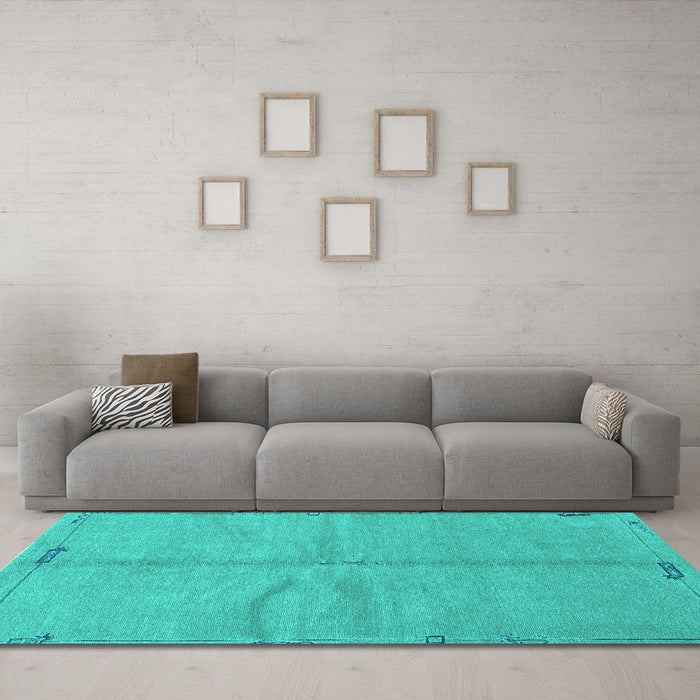Machine Washable Abstract Turquoise Modern Area Rugs in a Living Room,, wshabs3149turq