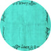 Round Abstract Turquoise Modern Rug, abs3150turq