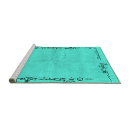 Sideview of Machine Washable Abstract Turquoise Modern Area Rugs, wshabs3150turq