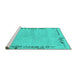 Sideview of Machine Washable Abstract Turquoise Modern Area Rugs, wshabs3150turq