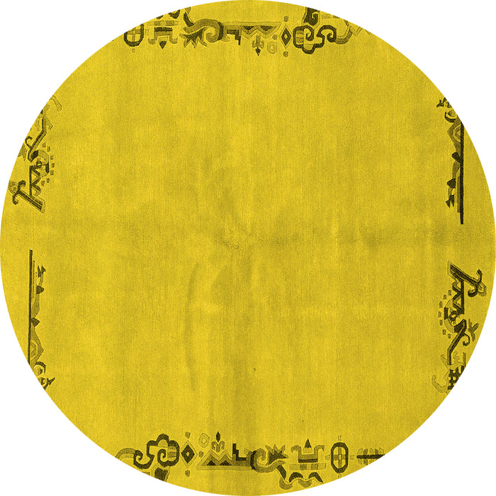 Round Abstract Yellow Modern Rug, abs3150yw