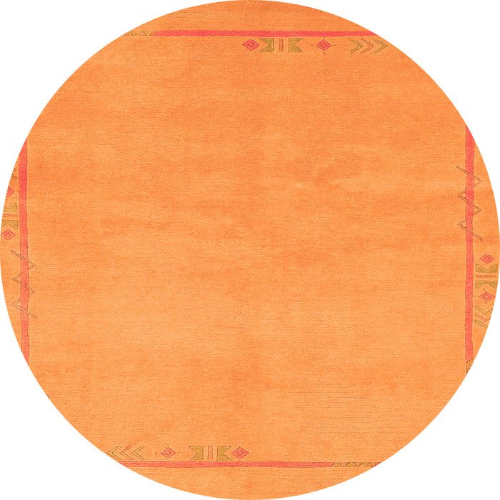 Round Machine Washable Abstract Orange Modern Area Rugs, wshabs3151org