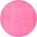 Round Machine Washable Abstract Pink Modern Rug, wshabs3151pnk